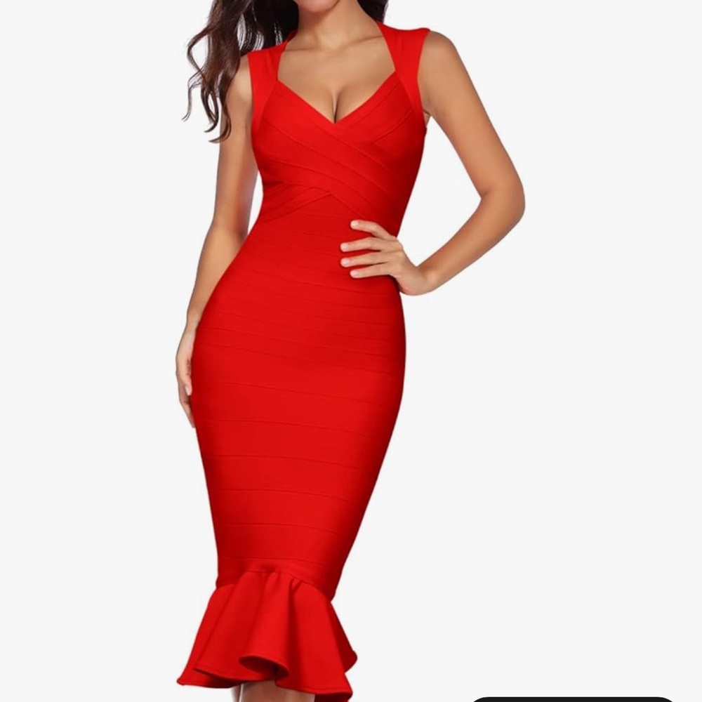 Strapless Red Mermaid Dress with Flared Hem